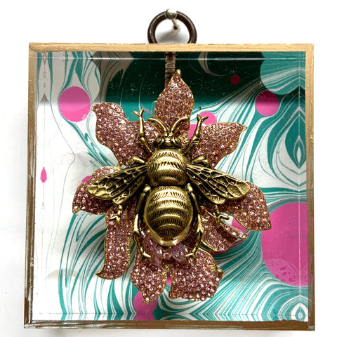 Acrylic Frame with Grande Bee and Brooch on Marbled Paper / Slight Imperfections (3