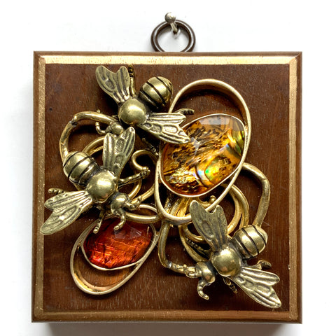 Wooden Frame with Bees on Brooch (3.25