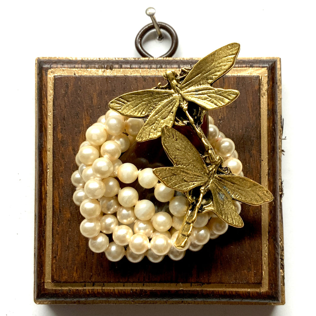 Wooden Frame with Dragonflies on Pearls (3.25