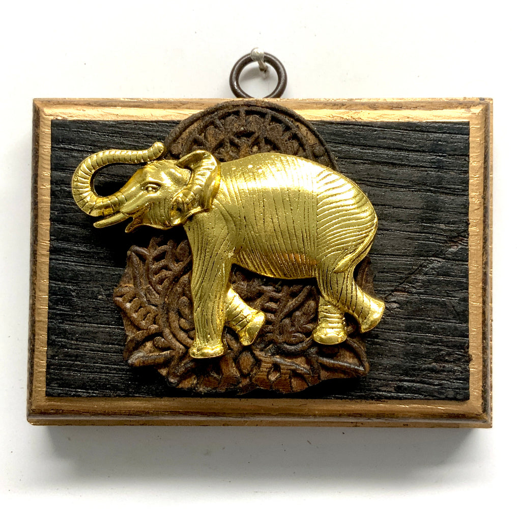 Bourbon Barrel Frame with Elephant on Carved Wood (4.5