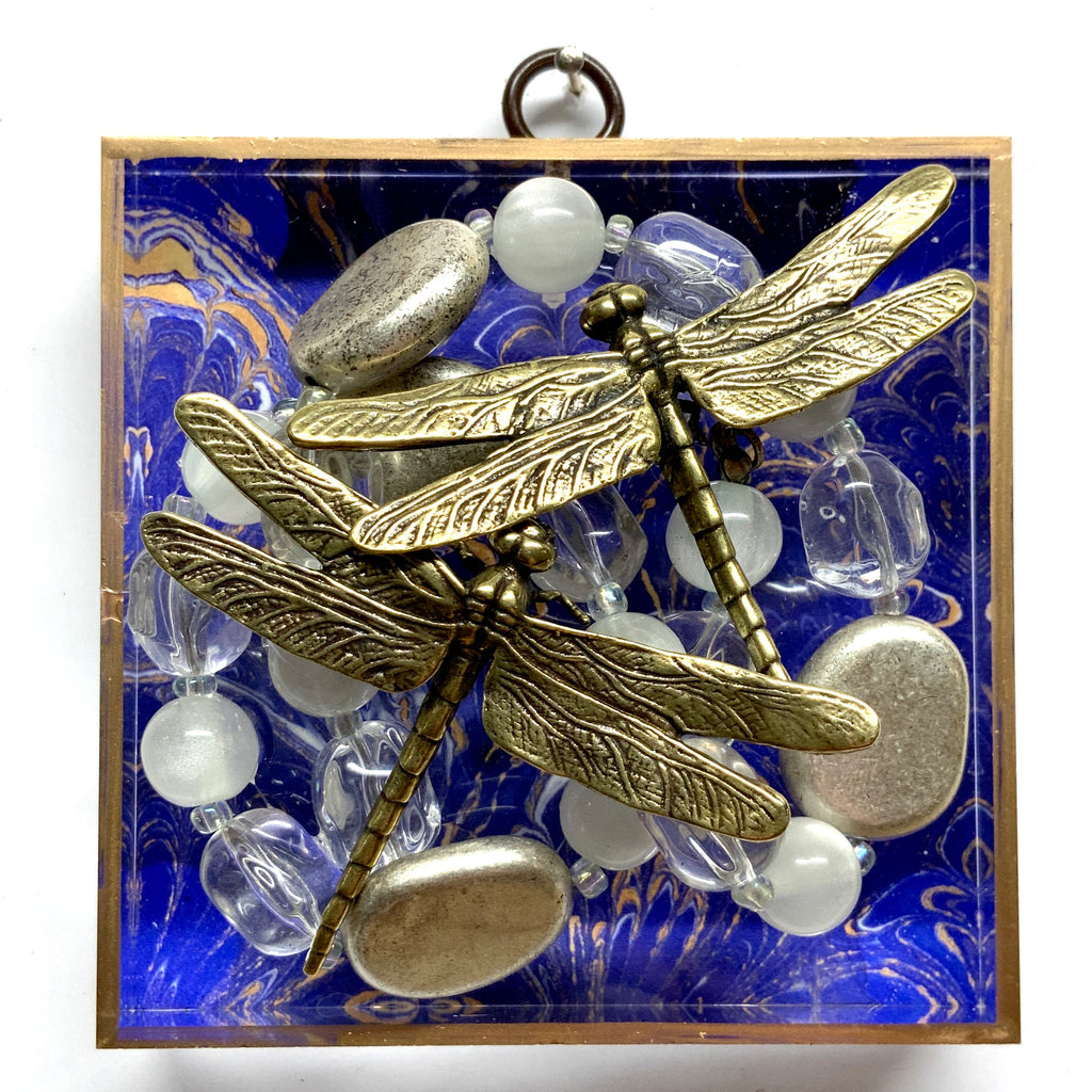 Acrylic Frame with Dragonfly and Necklace on Marbled Paper / Slight Imperfections (4