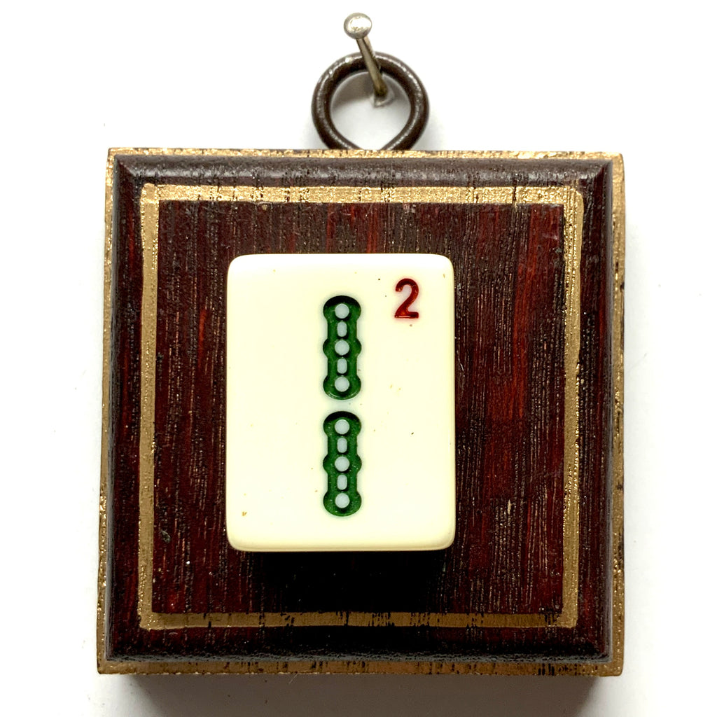 Red Waxed Frame with 2 Bam Mahjong Tile (2.5