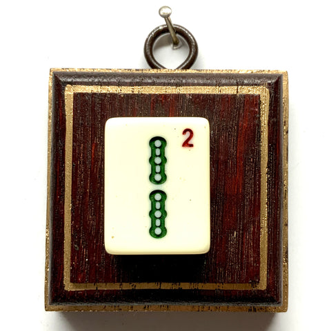Red Waxed Frame with 2 Bam Mahjong Tile (2.5