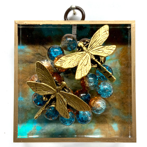 Acrylic Frame with Dragonflies and Necklace on Marbled Paper / Slight Imperfections (3