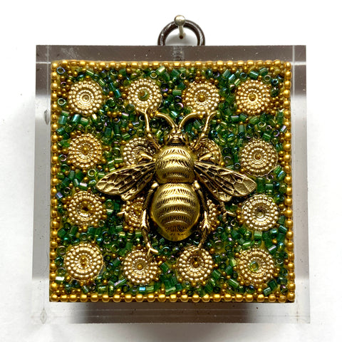 Lucite Acrylic Frame with Grande Bee on Beaded Block / Slight Imperfections (2.75” wide)