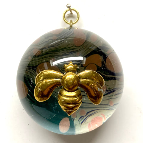 Acrylic Dome Frame with Deco Bee on Marbled Paper / Slight Imperfections (3