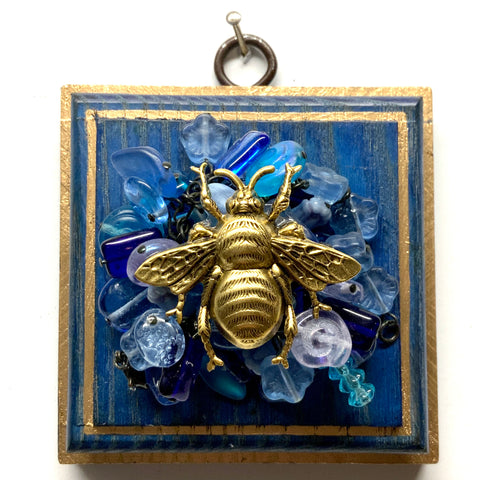 Blue Waxed Frame with Grande Bee on Necklace (3.25