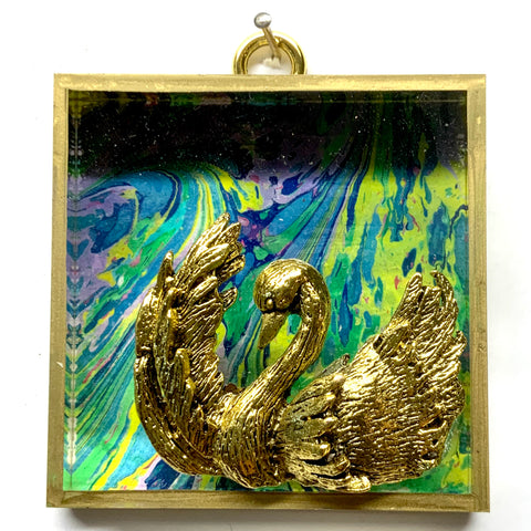 Acrylic Frame with Swan on Marbled Paper / Slight Imperfections (3