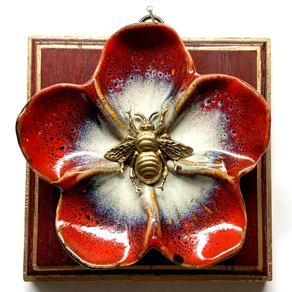 Red Waxed Frame with Porcelain Dish (5