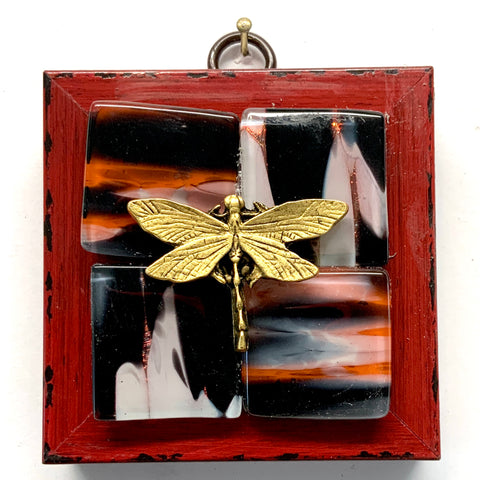 Modern Lacquered Frame with Dragonfly on Decorative Squares (3” wide)