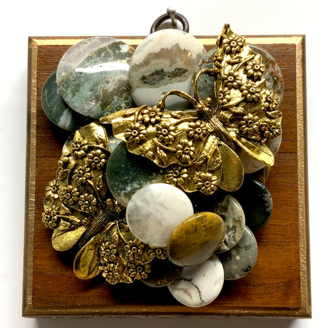 Wooden Frame with Butterflies on Stones (4