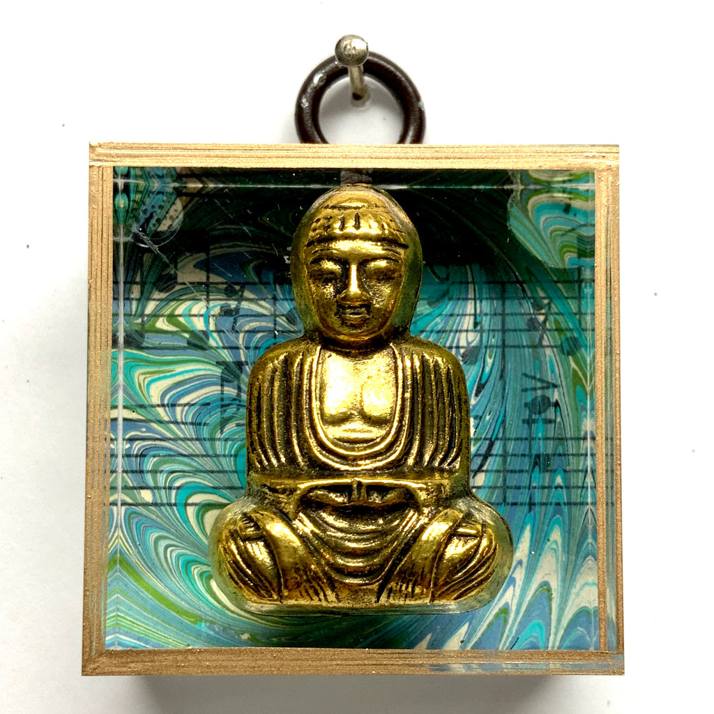 Acrylic Frame with Buddha on Marbled Paper / Slight Imperfections (2