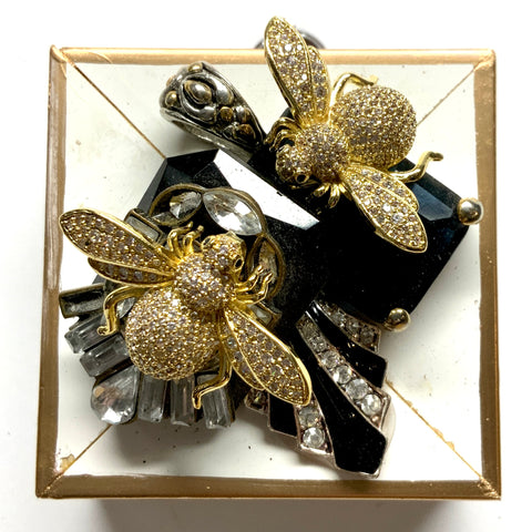 Modern Lacquered Frame with Sparkle Bees on Brooch (2.5