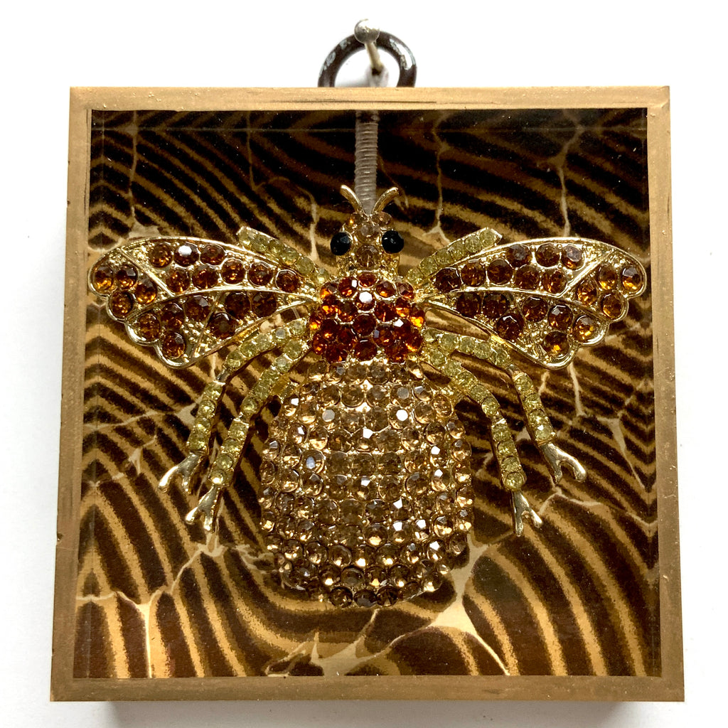 Acrylic Frame with Sparkle Bee on Marbled Paper / Slight Imperfections (3