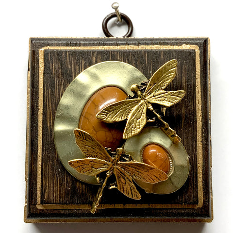 Wooden Frame with Dragonflies on Brooch (3.25
