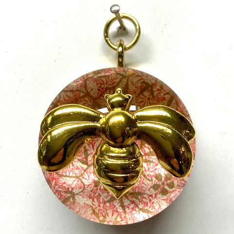 Acrylic Dome Frame with Deco Bee on Marbled Paper / Slight Imperfections (2