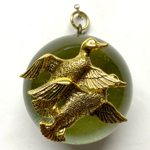 Acrylic Dome Frame with Ducks on Marbled Paper / Slight Imperfections (2.5