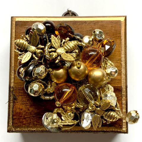 Wooden Frame with Napoleonic Bees on Necklace (3.25
