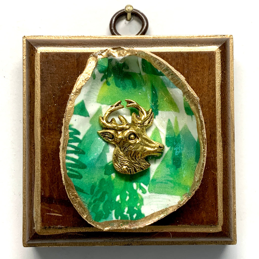 Mahogany Frame with Stag on Oyster Shell (2.75” wide)