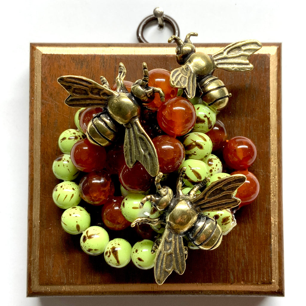 Wooden Frame with Bees on Necklace (3.25