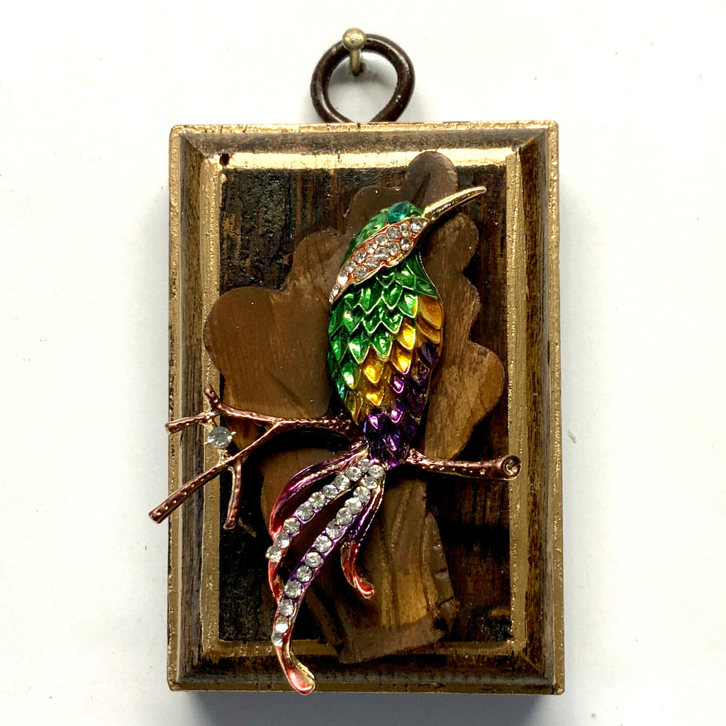 Wooden Frame with Sparkle Bird on Wood Piece (2” wide)