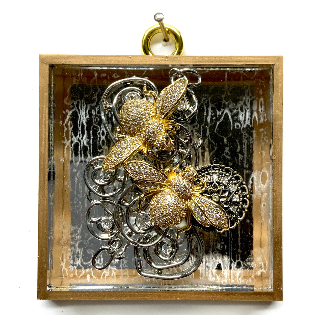 Acrylic Frame with Sparkle Bees on Necklace / Slight Imperfections (3