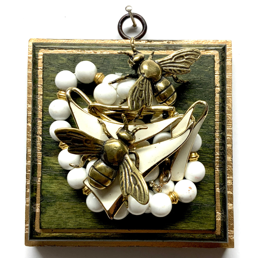 Green Waxed Frame with Bees on Necklace (4
