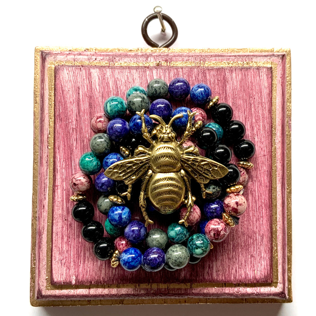 Pink Waxed Frame with Grande Bee on Necklace (4