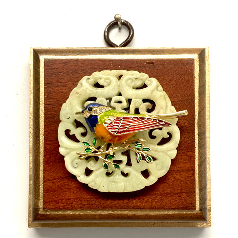 Mahogany Frame with Enameled Bird on Jade (3.25” wide)
