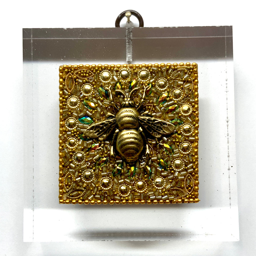 Lucite Acrylic Frame with Grande Bee on Beaded Block (3.75” wide)