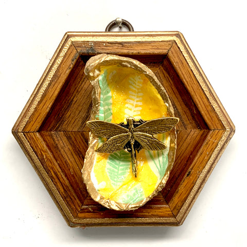 Wooden Frame with Dragonfly on Oyster Shell (4.25” wide)