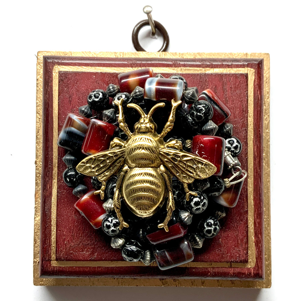 Red Waxed Frame with Grande Bee on Necklace (3.25