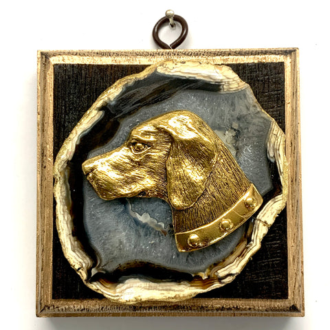 Bourbon Barrel Frame with Stately Dog on Agate (3.75” wide)