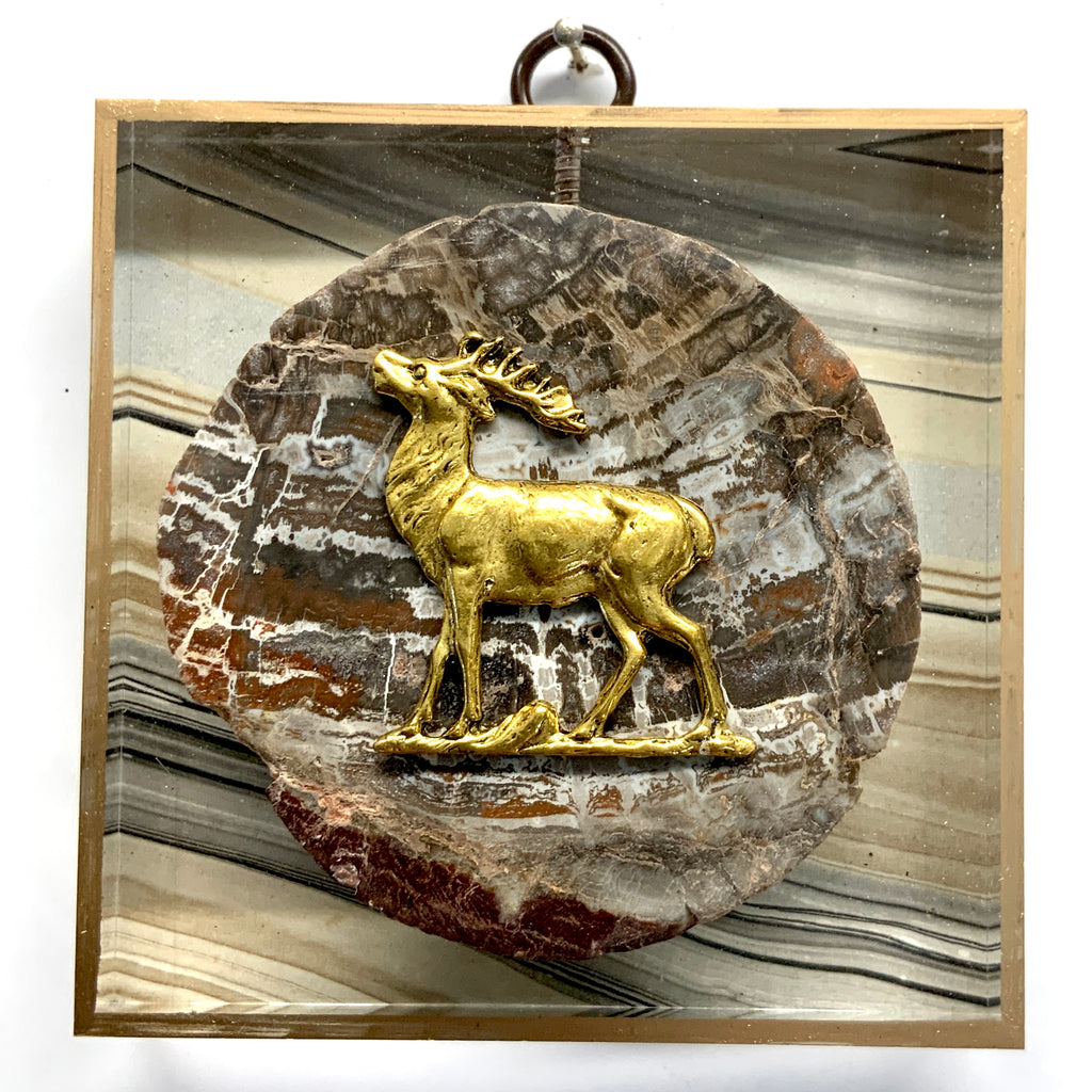 Acrylic Frame with Stag on Petrified Wood / Slight Imperfections (4