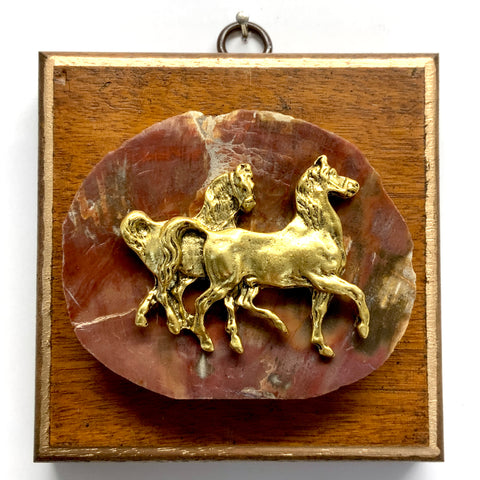 Wooden Frame with Horses on Petrified Wood (4