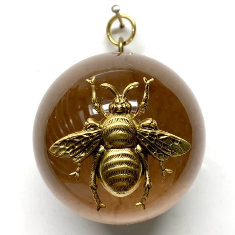 Acrylic Dome Frame with Grande Bee on Marbled Paper / Slight Imperfections (2.5