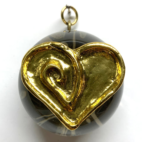 Acrylic Orb Frame with Heart on Marbled Paper / Slight Imperfections (2.5