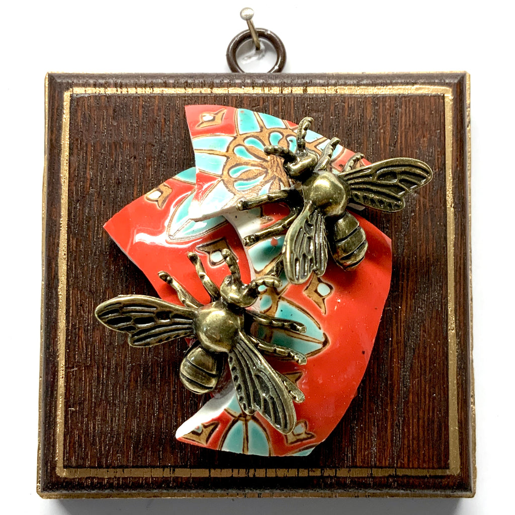Wooden Frame with Bees on Ceramic Ball Pieces (4