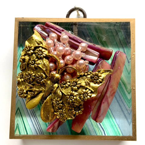Acrylic Frame with Butterfly on Marbled Paper / Slight Imperfections (3