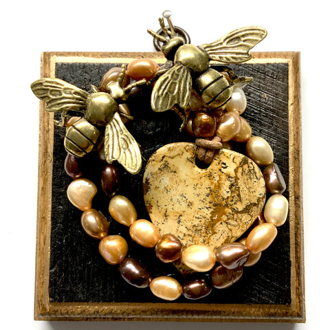 Bourbon Barrel Frame with Bees on Necklace (3.75