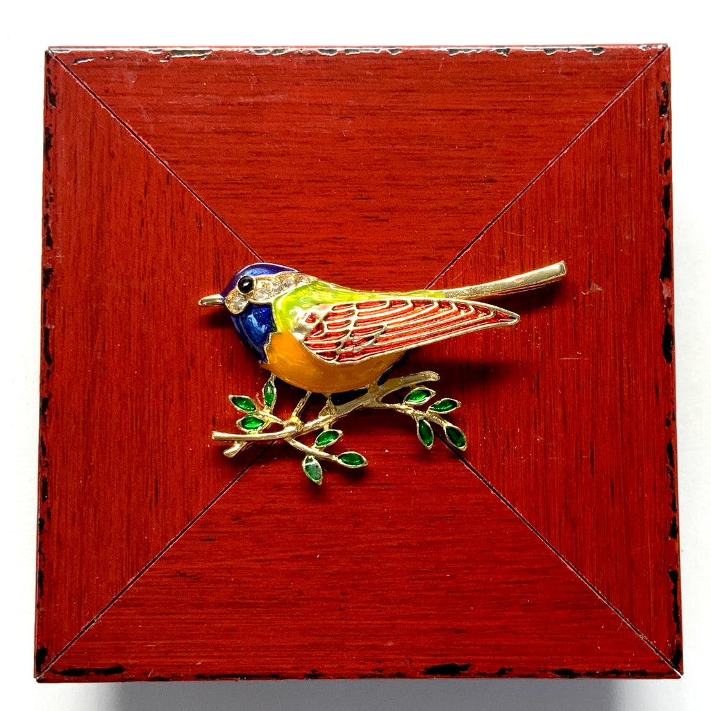 Modern Lacquered Frame with Enameled Bird (3” wide)