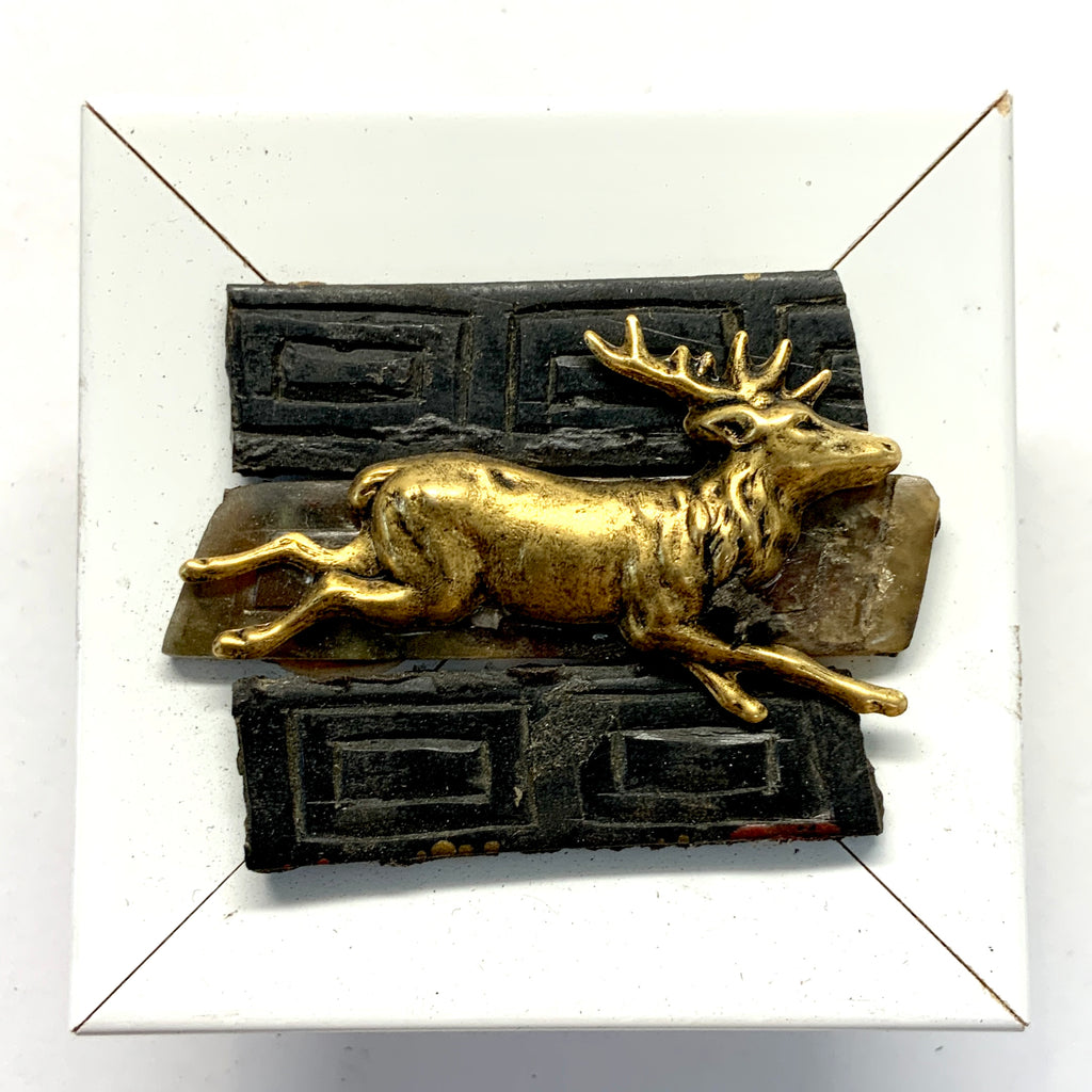 Modern Lacquered Frame with Stag on Jade Pieces (2.5” wide)